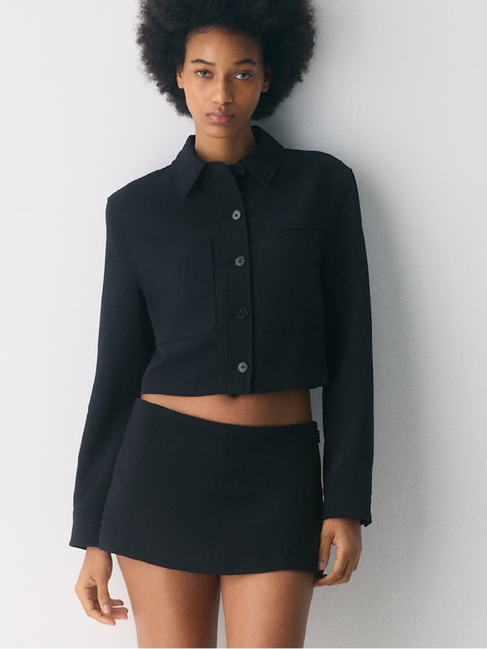Aritzia Black Cropped Button-Front Jacket